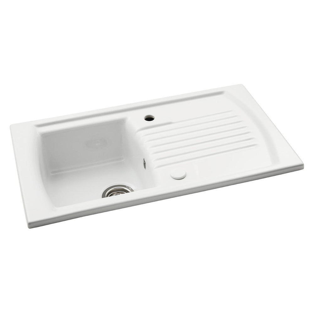 Abode Milford  Inset Mount Single Bowl Kitchen Sink For 450mm Cabinet in Ceramic White 57747710 1