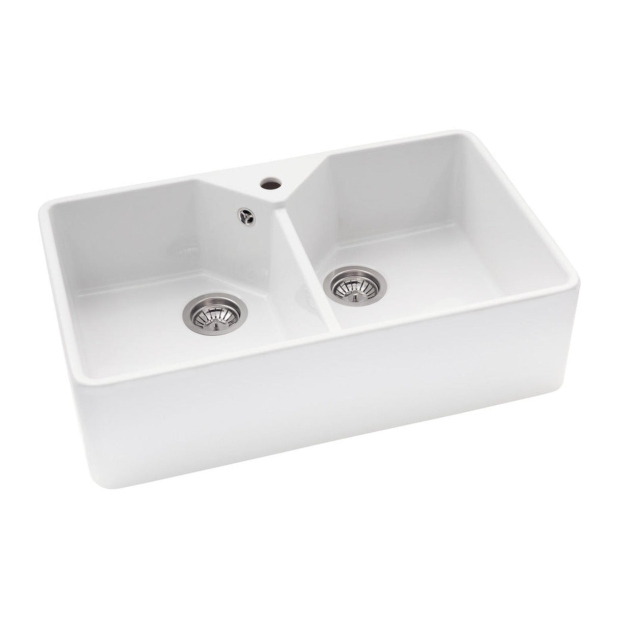 Abode Provincial Belfast Mount Double Bowl Kitchen Sink For 800mm Cabinet in Ceramic White 57747720 1