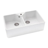 Abode Provincial Belfast Mount Double Bowl Kitchen Sink For 800mm Cabinet in Ceramic White 57747720 1