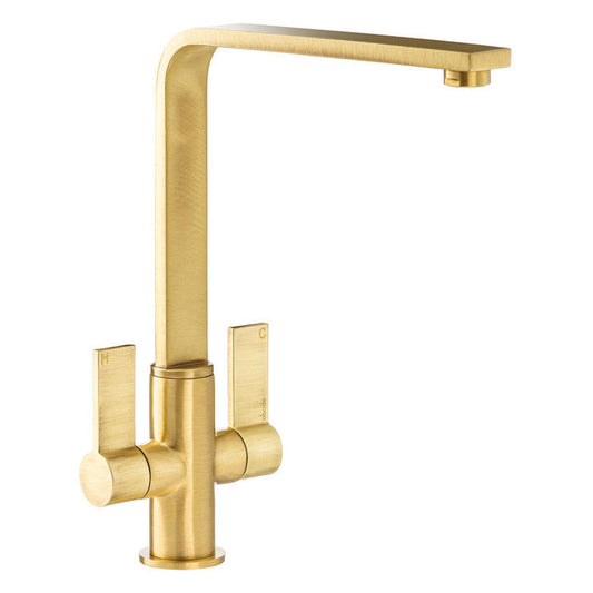 Abode Quantic L-Spout Mixer Tap With Dual Lever In Brushed Brass 56990355
