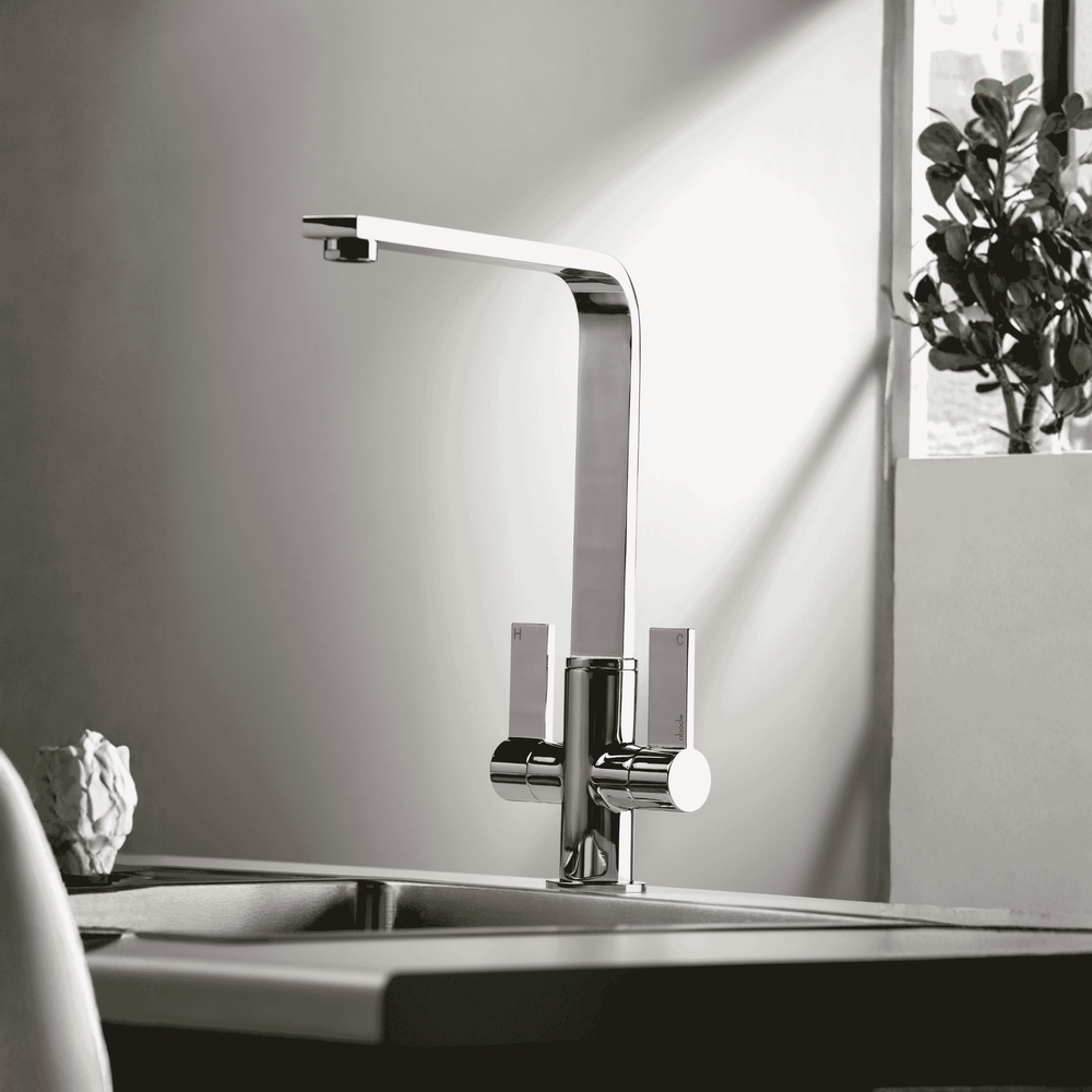 Abode Quantic L-Spout Mixer Tap with Dual Lever in Polished Chrome Life Style