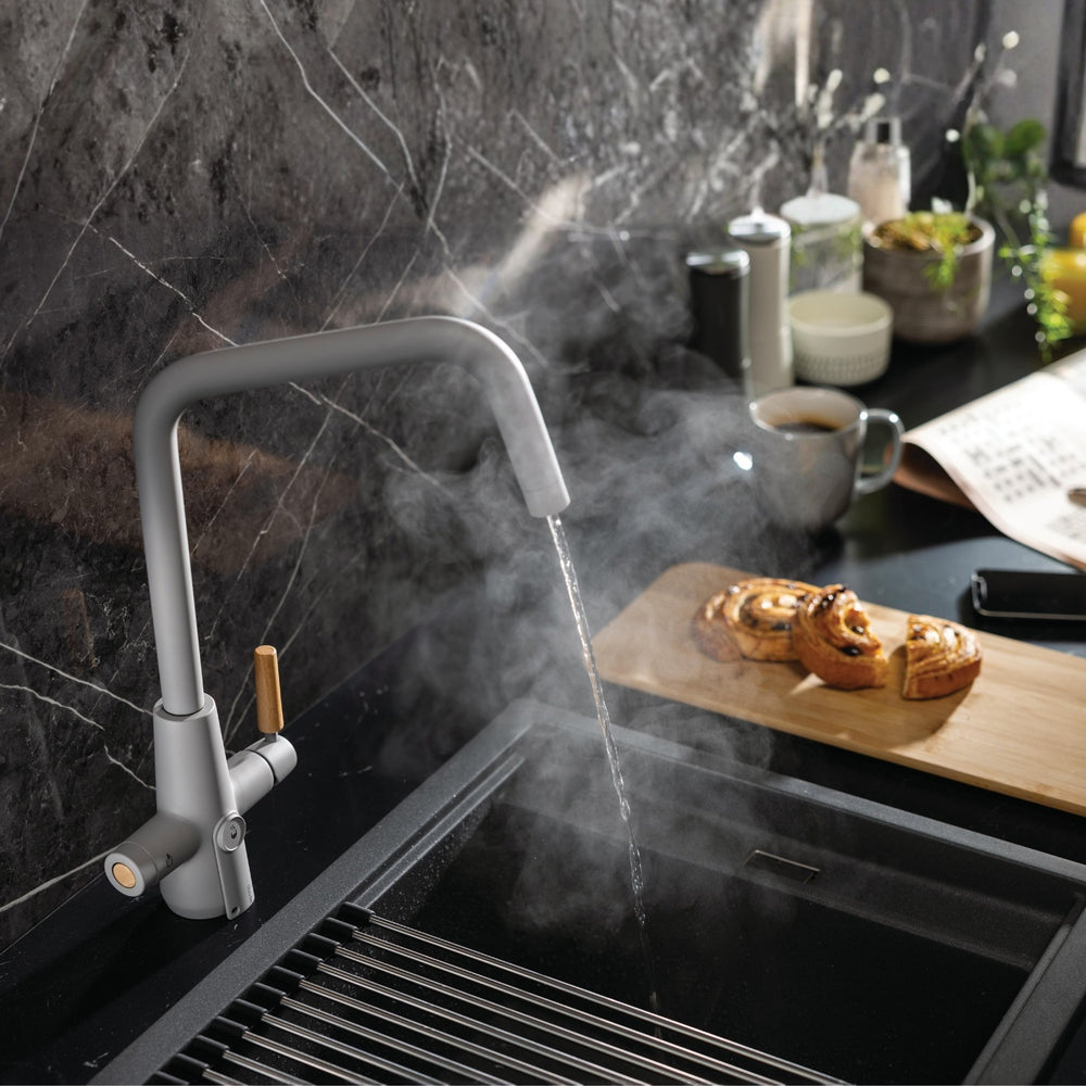 Abode Synchronist Undermount Inset mount One And Quarter Bowl Kitchen Sink For 600mm Cabinet in Composite Grey Metallic Life Style