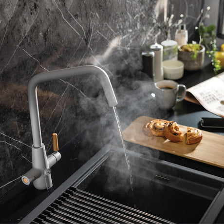 Abode Synchronist Undermount Inset mount One And Quarter Bowl Kitchen Sink For 600mm Cabinet in Composite Grey Metallic Life Style