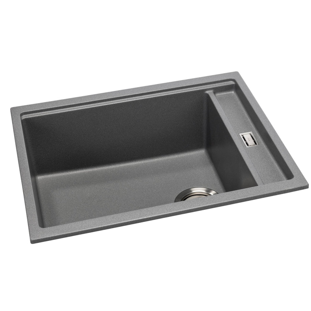 Abode Synchronist Undermount Inset mount One And Quarter Bowl Kitchen Sink For 600mm Cabinet in Composite Grey Metallic Side View