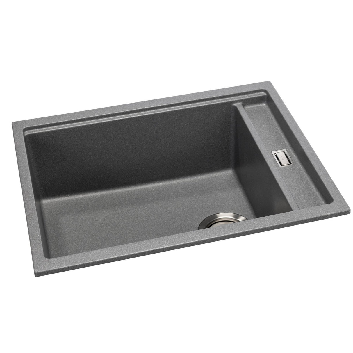 Abode Synchronist Undermount Inset mount One And Quarter Bowl Kitchen Sink For 600mm Cabinet in Composite Grey Metallic Side View