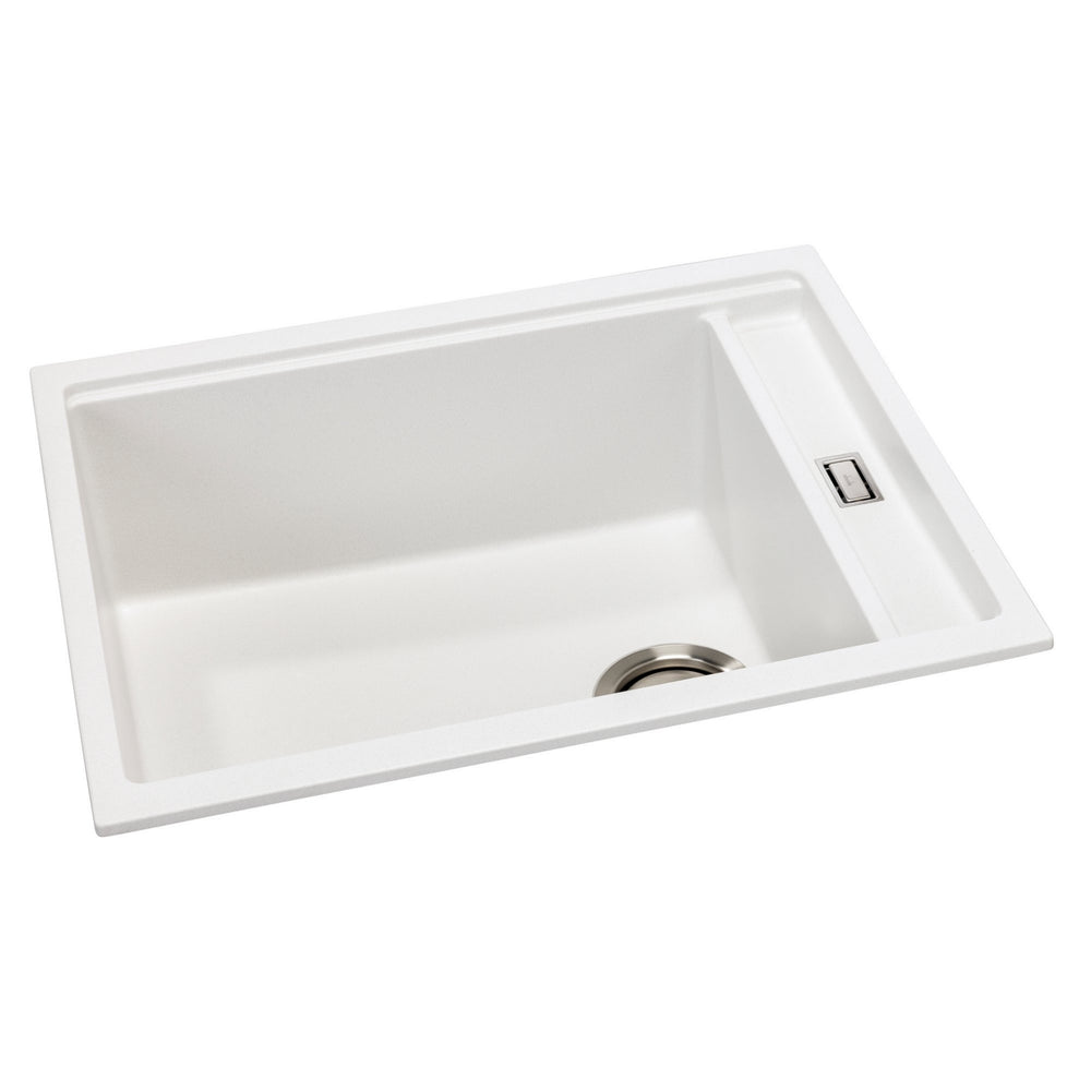 Abode Synchronist Undermount Inset mount One And Quarter Bowl Kitchen Sink For 600mm Cabinet in Composite White Side View
