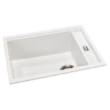 Abode Synchronist Undermount Inset mount One And Quarter Bowl Kitchen Sink For 600mm Cabinet in Composite White Side View