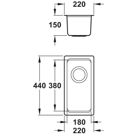 Abode System Sync Undermount Inset mount  Single Bowl Kitchen Sink For 400mm Cabinet in Stainless Steel 56990457 Dimension