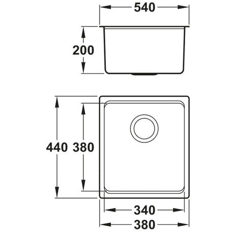 Abode System Sync Undermount Inset mount Single Bowl Kitchen Sink For 500mm Cabinet in Stainless Steel 56990458 Dimension
