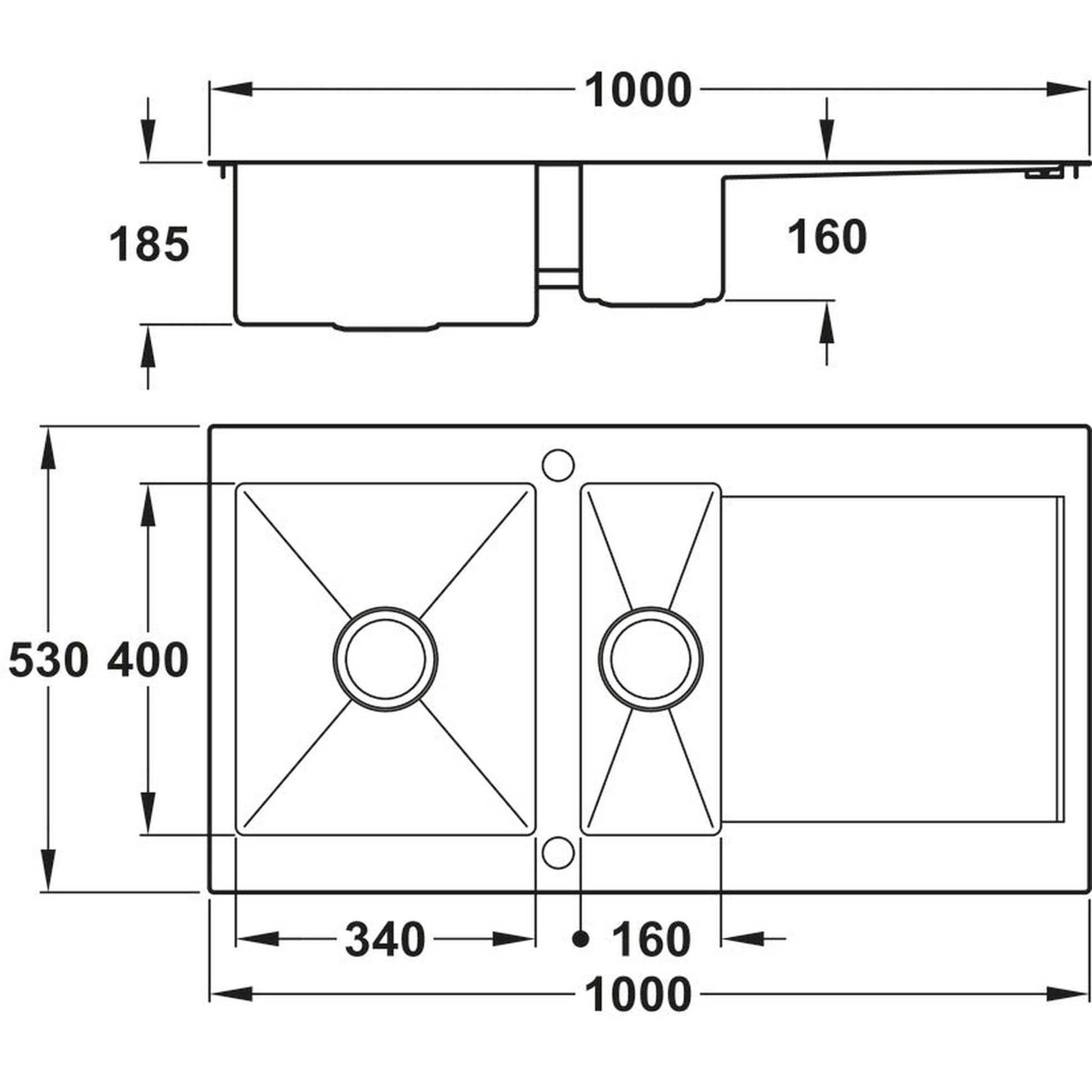 Abode Verve Inset Mount One and Half  Bowl Kitchen Sink For 600mm Cabinet in Stainless Steel 56990456 Dimension