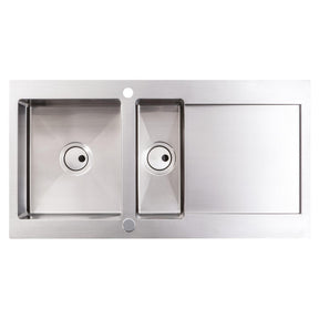 Abode Verve Inset Mount One and Half  Bowl Kitchen Sink For 600mm Cabinet in Stainless Steel Front View