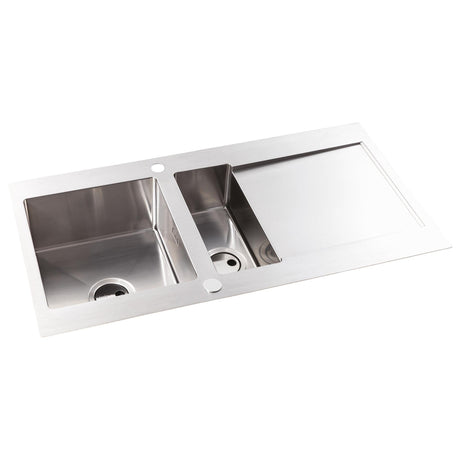 Abode Verve Inset Mount One and Half  Bowl Kitchen Sink For 600mm Cabinet in Stainless Steel Side View