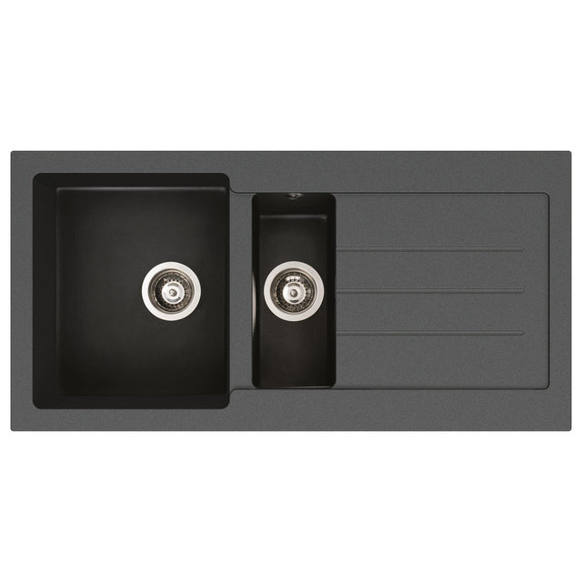 Abode Xcite Inset Mount  One and Half Bowl Kitchen Sink For 600mm Cabinet in Composite Black Metallic
