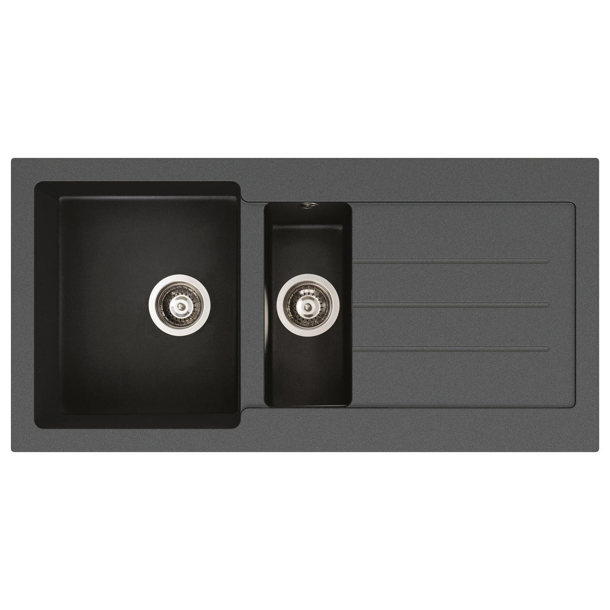 Abode Xcite Inset Mount  One and Half Bowl Kitchen Sink For 600mm Cabinet in Composite Black Metallic 56990476