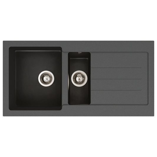 Abode Xcite Inset Mount  One and Half Bowl Kitchen Sink For 600mm Cabinet in Composite Black Metallic 56990476