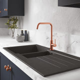 Abode Xcite Inset Mount  One and Half Bowl Kitchen Sink For 600mm Cabinet in Composite Black Metallic Lifestyle
