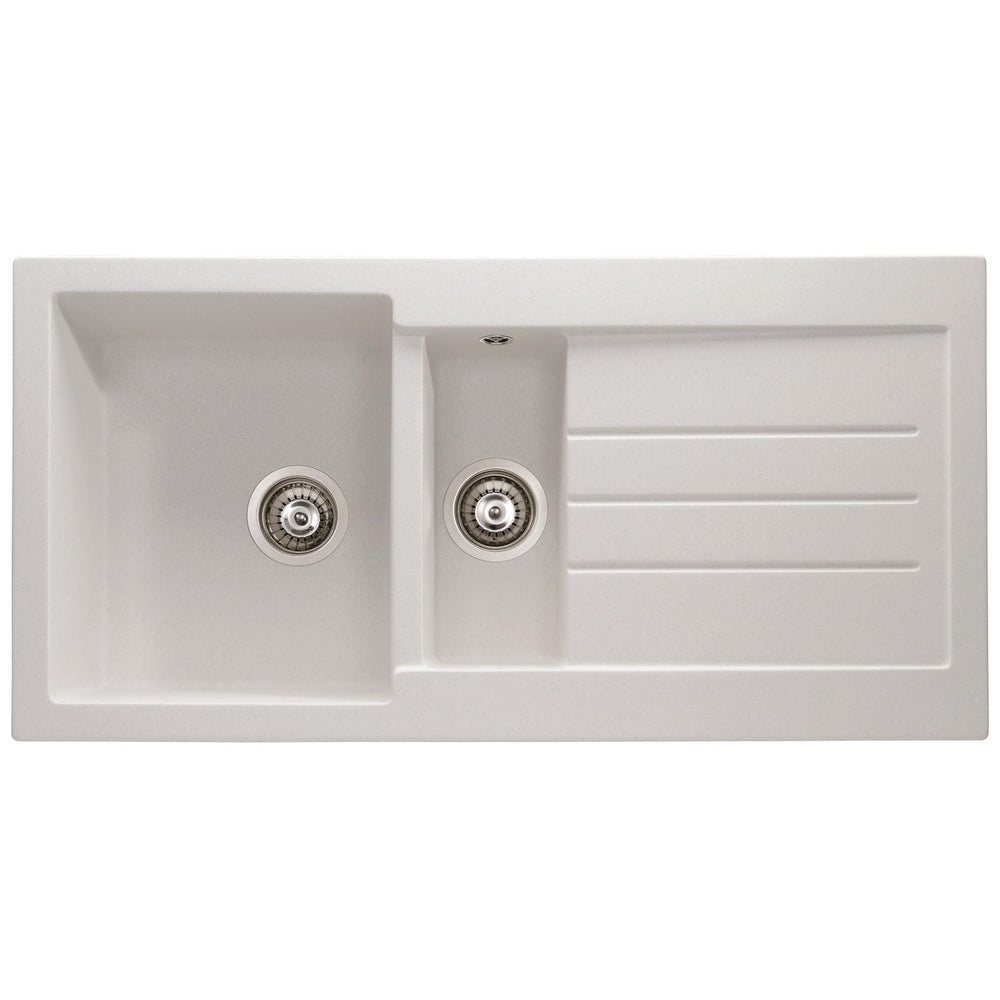 Abode Xcite Inset Mount  One and Half Bowl Kitchen Sink For 600mm Cabinet in Composite Frost White