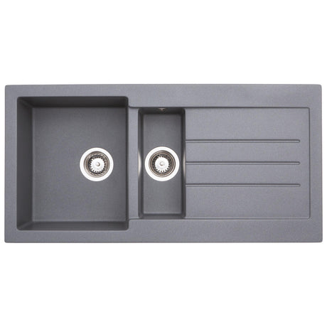 Abode Xcite Inset Mount  One and Half Bowl Kitchen Sink For 600mm Cabinet in Composite Grey Metallic