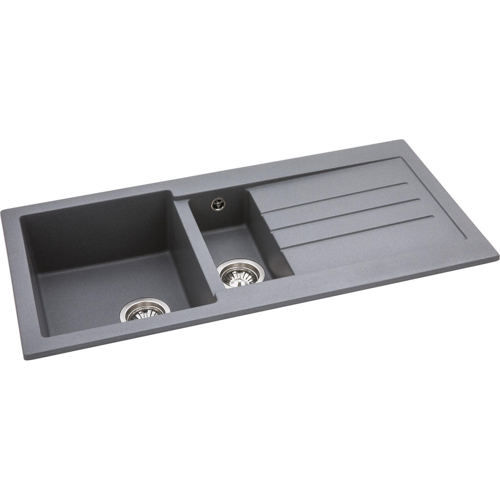 Abode Xcite Inset Mount  One and Half Bowl Kitchen Sink For 600mm Cabinet in Composite Grey Metallic Side View