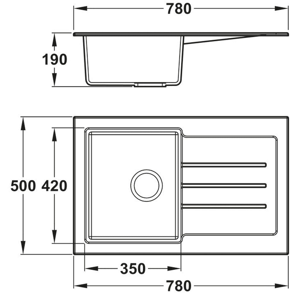 Abode Xcite Inset Mount Single Bowl Kitchen Sink Accessories For 450mm Cabinet in Composite Dimension