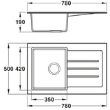 Abode Xcite Inset Mount Single Bowl Kitchen Sink Accessories For 450mm Cabinet in Composite Dimension