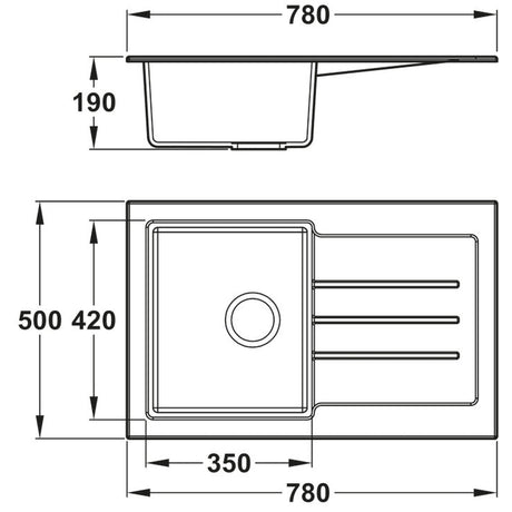 Abode Xcite Inset Mount Single Bowl Kitchen Sink Accessories For 450mm Cabinet in Composite Dimension