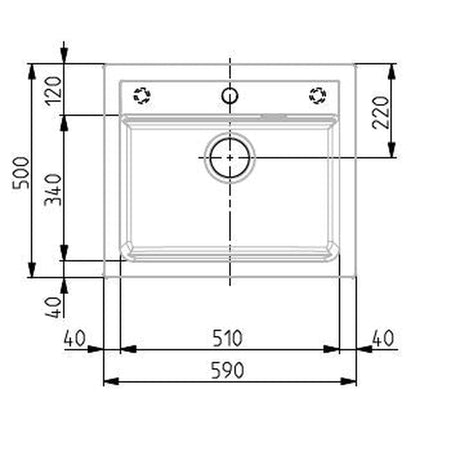 Alveus Atrox 30 Sink For 600-800mm Cabinet In Single Bowl Carbon  1131996M Dimensions