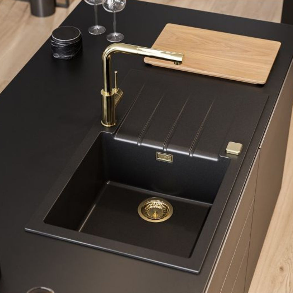 Alveus Cadit 40 Inset Sink for 600mm Cabinet in Single Bowl Single Drainer Carbon + Gold Mix It Up