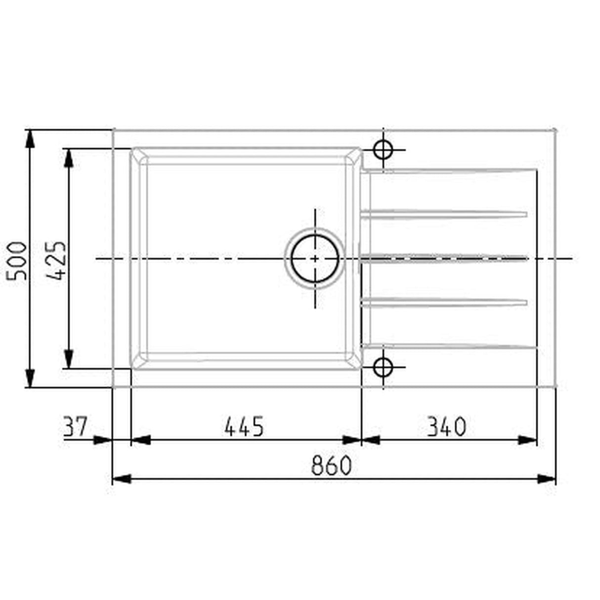 Alveus Cadit 40 Inset Sink For 600mm Cabinet In Single bowl single drainer Arctic 1132027N Dimensions