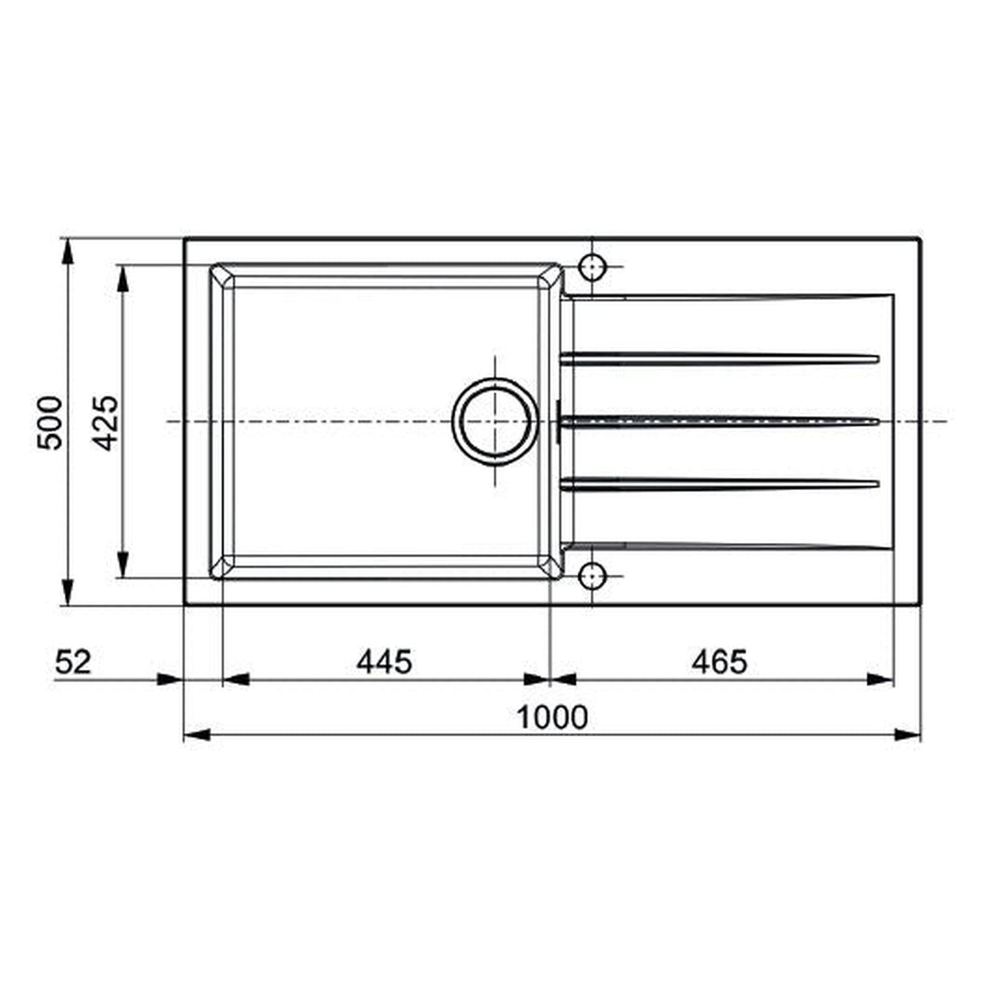 Alveus Cadit 50 Inset Sink For 600mm  Cabinet In Single bowl single drainer Arctic 1140594N Dimensions