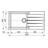 Alveus Cadit 50 Inset Sink For 600mm  Cabinet In Single bowl single drainer Arctic 1140594N Dimensions