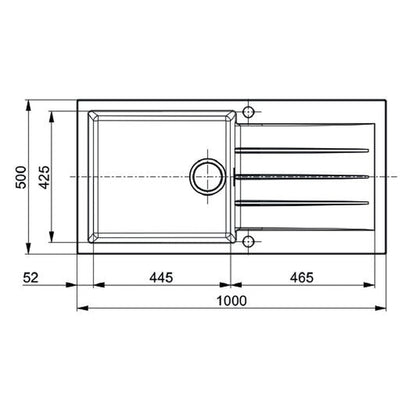 Alveus Cadit 50 Inset Sink For 600mm  Cabinet In Single bowl single drainer Arctic 1140594N Dimensions