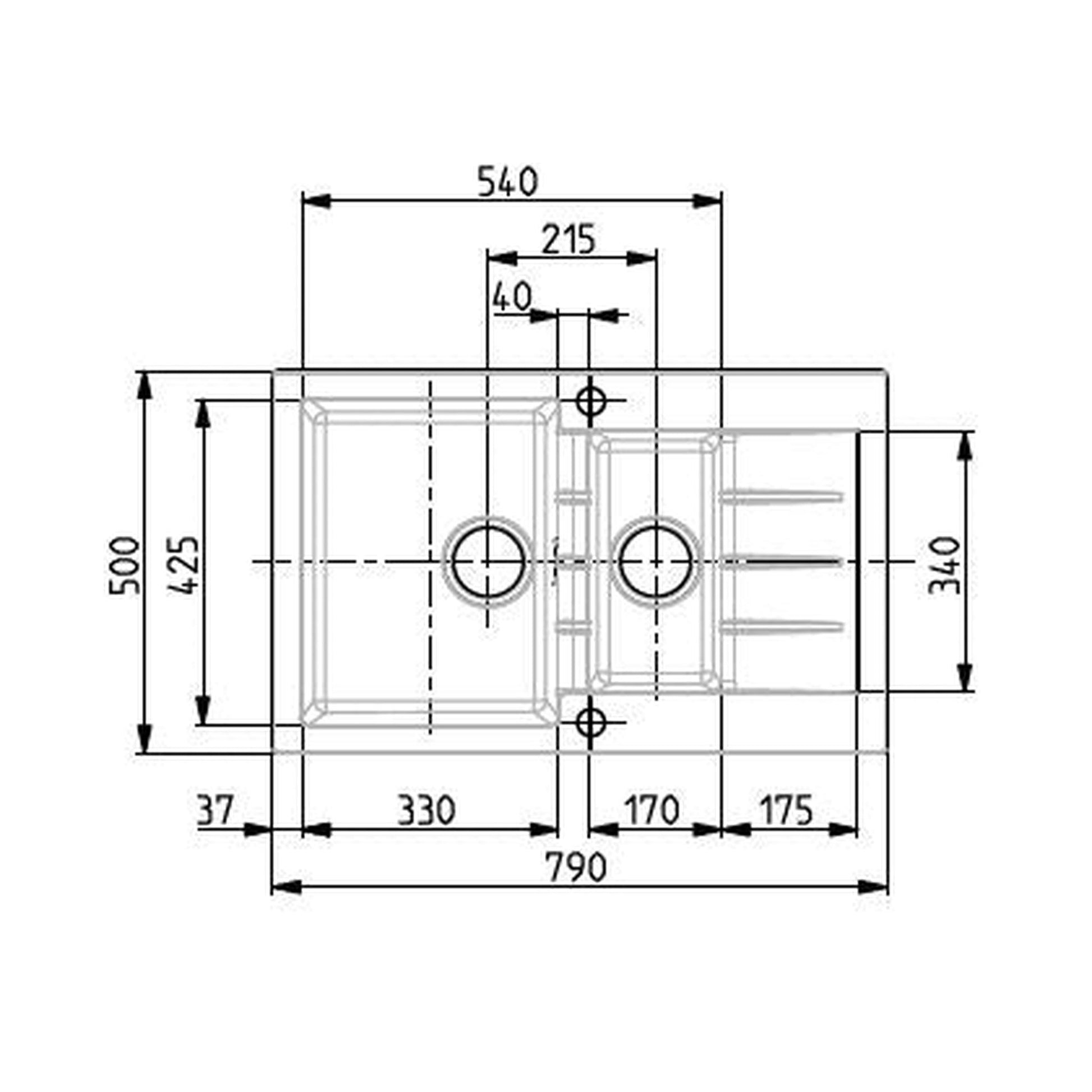 Alveus Cadit 70 Inset Sink For 600mm Cabinet In One and half bowl Carbon 1131361N Dimensions