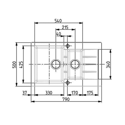 Alveus Cadit 70 Inset Sink For 600mm Cabinet In One and half bowl Arctic 1131357N Dimensions