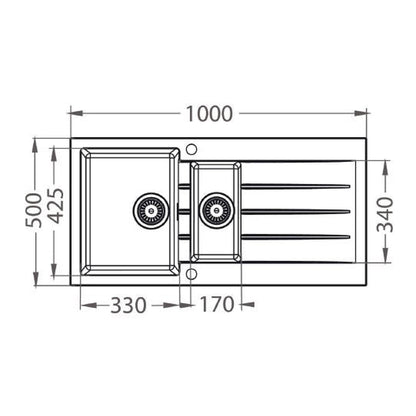 Alveus Cadit 80 Inset Sink For 600mm Cabinet In One and half bowl Arctic 1140599N Dimensions
