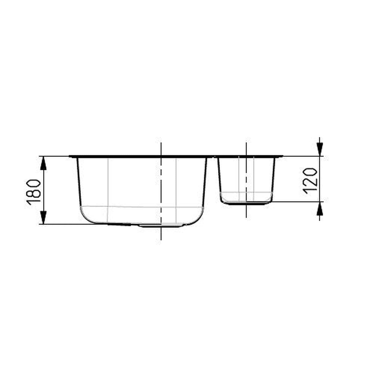 Alveus Duo 70 Undermount Sink For 600mm Cabinet In One and half bowl Stainless Steel 1039363N Dimensions