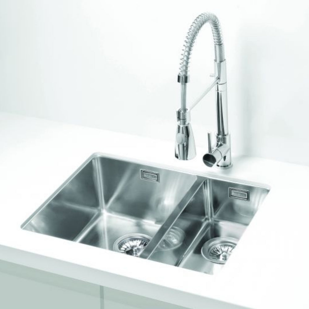 Alveus Kombino 120 1.5 Bowl Undermount Kitchen Sink in Steel Finish with Versatile Bowl Setup & Minimalist Design Elegance