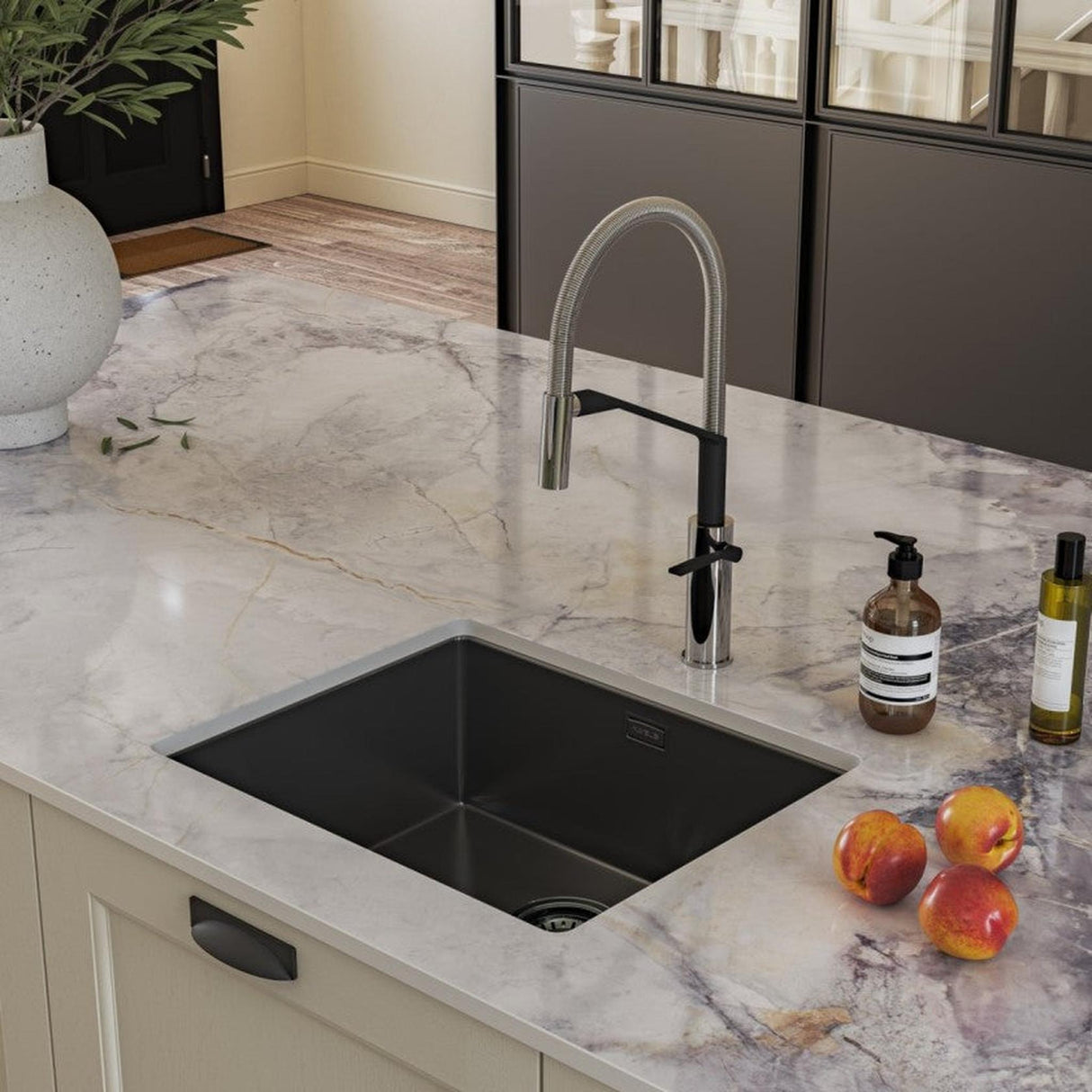 Alveus Kombino 50 Undermount Sink For 600mm Cabinet In Single Bowl Anthracite 1122673N Lifestyle