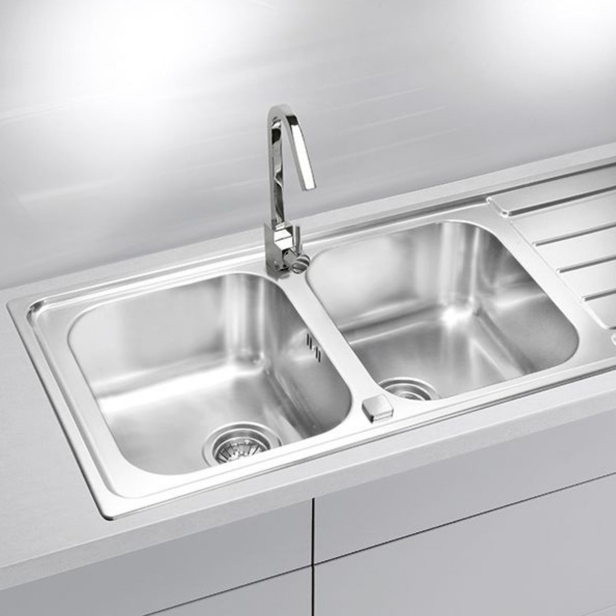 Alveus Line 100 Inset Sink For 800mm Cabinet In Double Bowl Single Drainer Stainless Steel Life Style