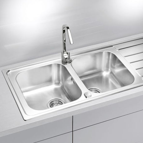 Alveus Line 100 Inset Sink For 800mm Cabinet In Double Bowl Single Drainer Stainless Steel Life Style