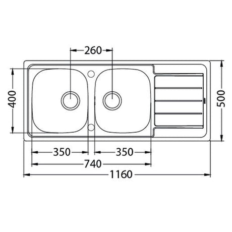 Alveus Line 100 Inset Sink For 800mm Cabinet In Double bowl single drainer Stainless Steel 1149124N Dimensions