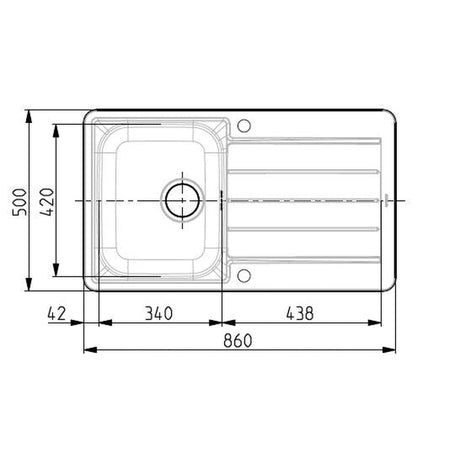 Alveus Line 20 Inset Sink For 450mm Cabinet In One and half bowl Stainless Steel 1065560N Dimensions