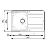 Alveus Line 80 Inset Sink for 450mm Cabinet in One and Half Bowl Stainless Steel Dimensions