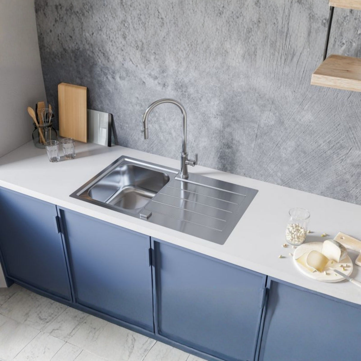 Alveus Line Maxim 20 Inset Sink For 500mm Cabinet In Single Bowl Single Drainer Stainless Steel Life Style