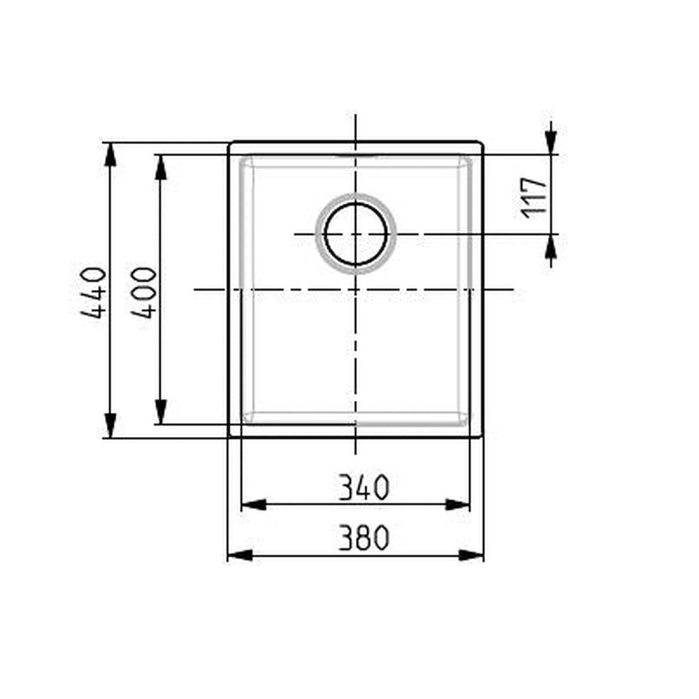 Alveus Monarch Kombino 20 Undermount Sink for 400mm Cabinet in Single Bowl Dimensions