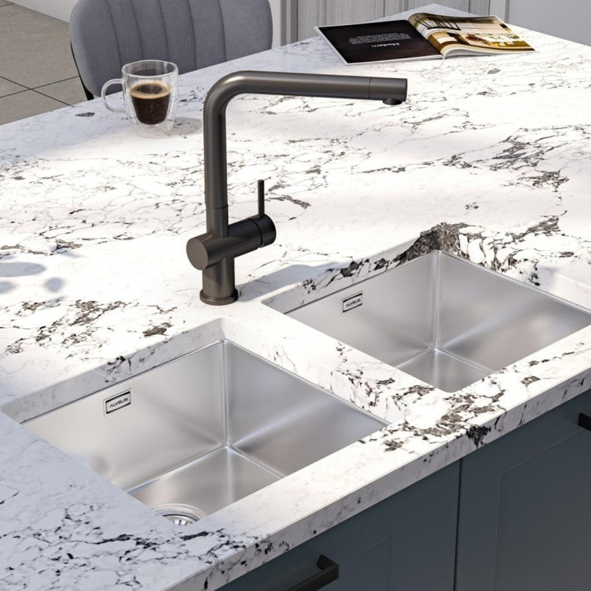 Alveus Monarch Kombino 10 Undermount Sink For 400mm Cabinet In Single Bowl Gold 1124283N Lifestyle