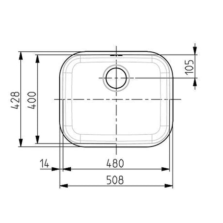 Alveus Monarch Variant 10 Undermount Sink For 600mm Cabinet In Single Bowl Stainless Steel 1145080N Dimensions