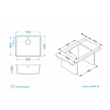 Alveus Omni 30 Undermount Sink For 600mm Cabinet In Single bowl Black  1150057N Dimensions