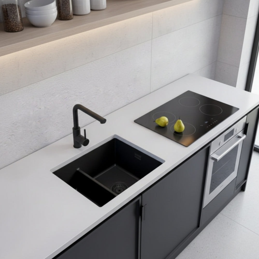 Alveus Omni 50 Undermount Sink for 600mm Cabinet In Single Bowl Single Drainer Carbon Life Style