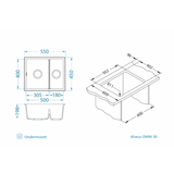 Alveus Omni 50 Undermount Sink For 600mm Cabinet In Single bowl single drainer Black 1150071N Dimensions